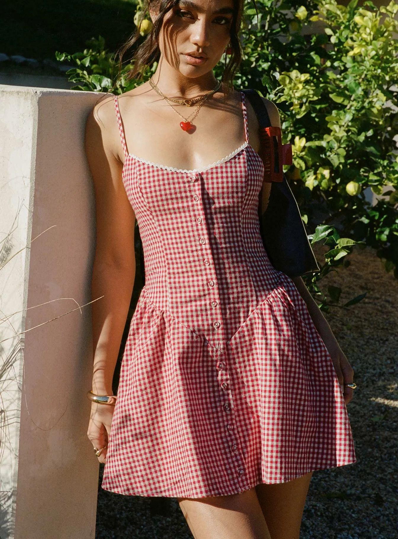 Side Tie Structured-Shape Toulouse Mini Dress Red Gingham Petite