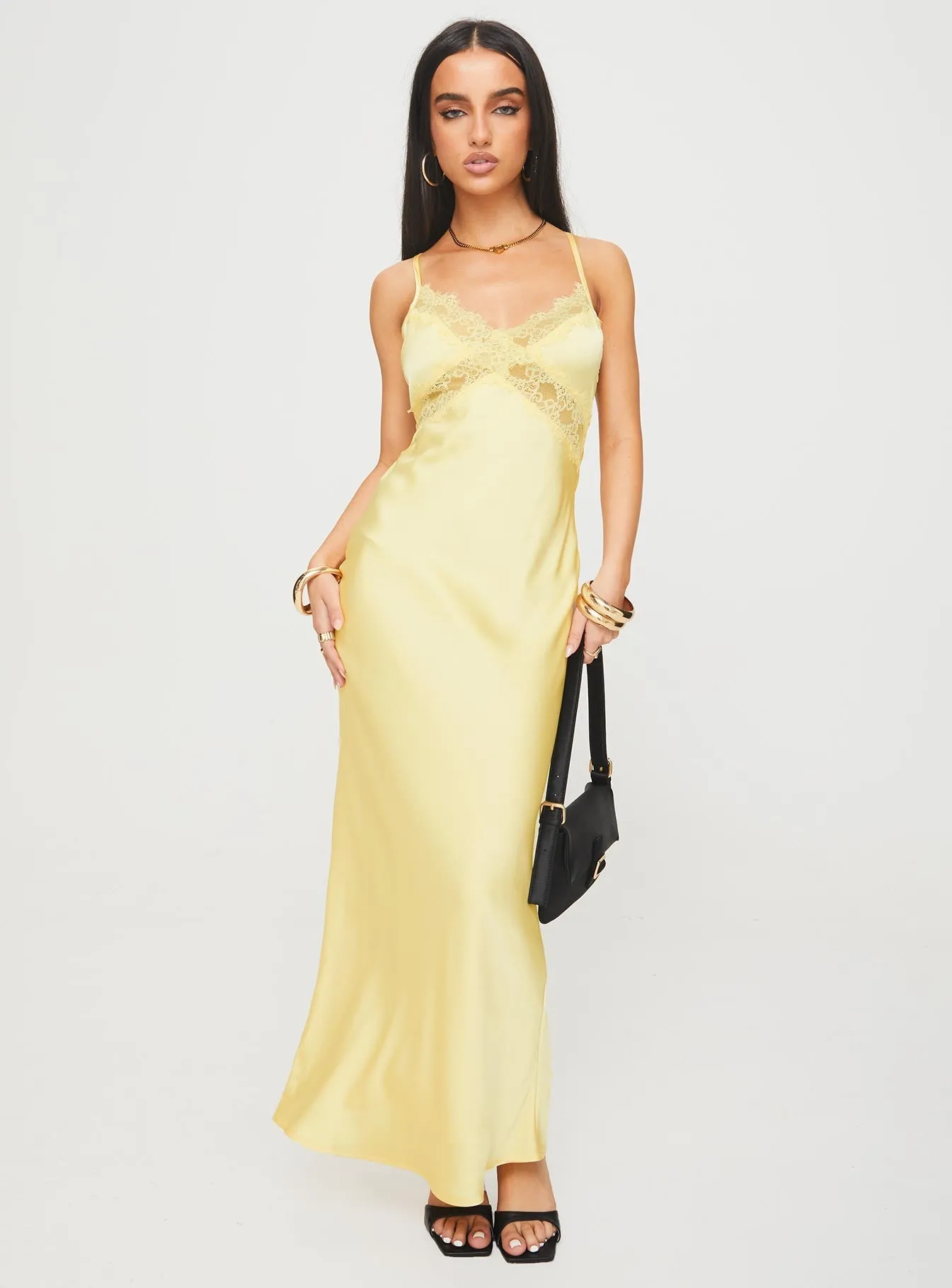 ElasticWaistband Treasure Bias Cut Maxi Dress Lemon