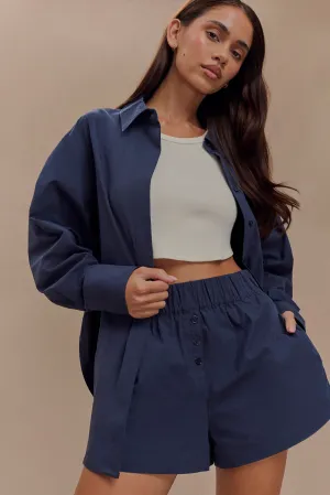 Non Irritating Tags Valentine's gift Johanna Cotton Relaxed Shorts - Navy