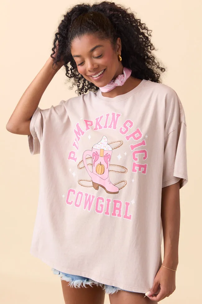 Smooth Finish Non Restrictive Silhouette Pumpkin Spice Cowgirl Taupe Oversized Graphic Tee