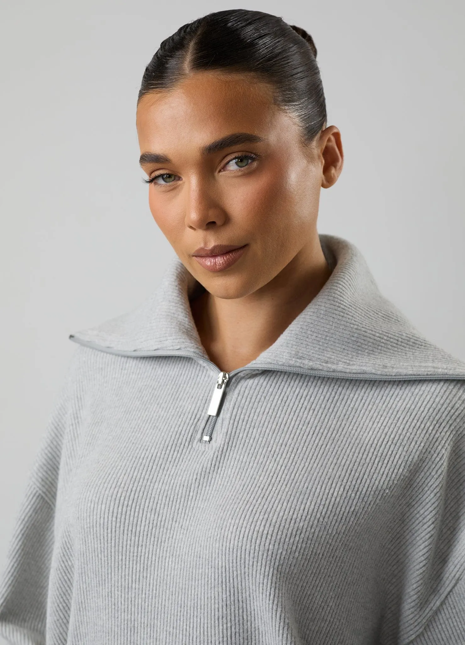 Gym King Serenity Rib High Neck Funnel - Grey Marl Weekend Bold