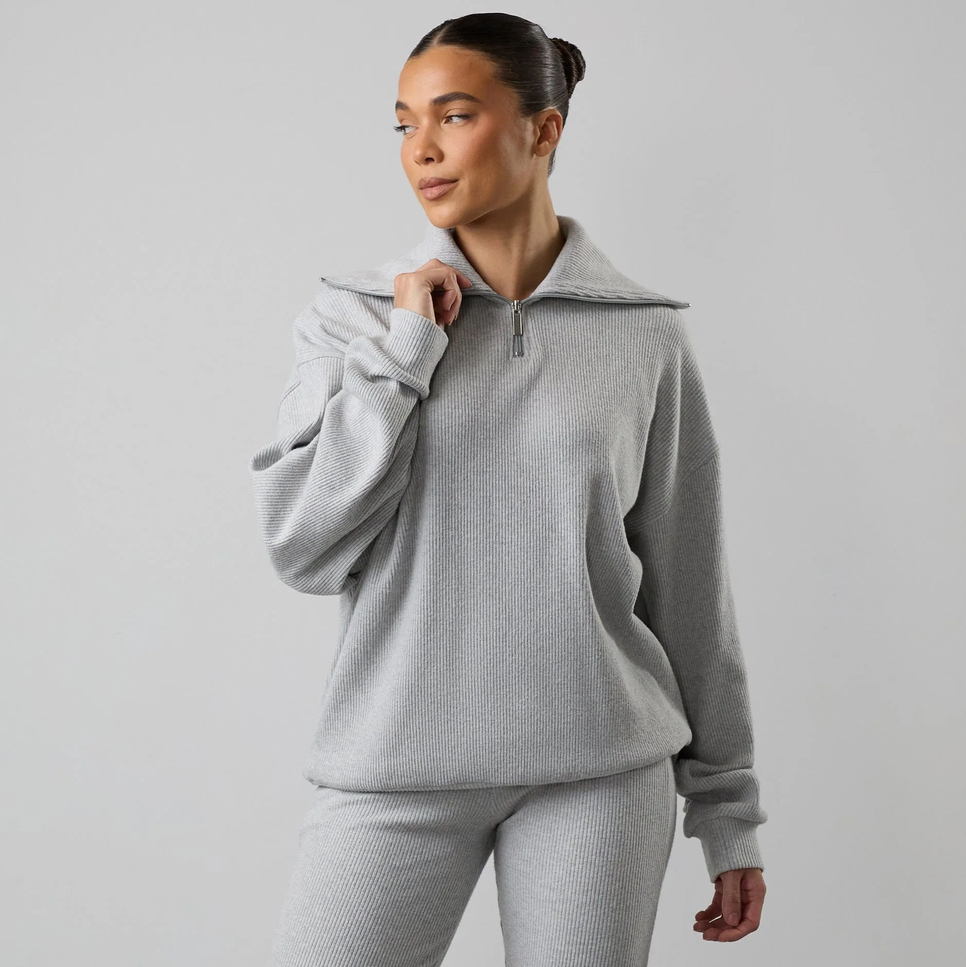 Leather All-day Comfort Gym King Serenity Rib High Neck Funnel - Grey Marl