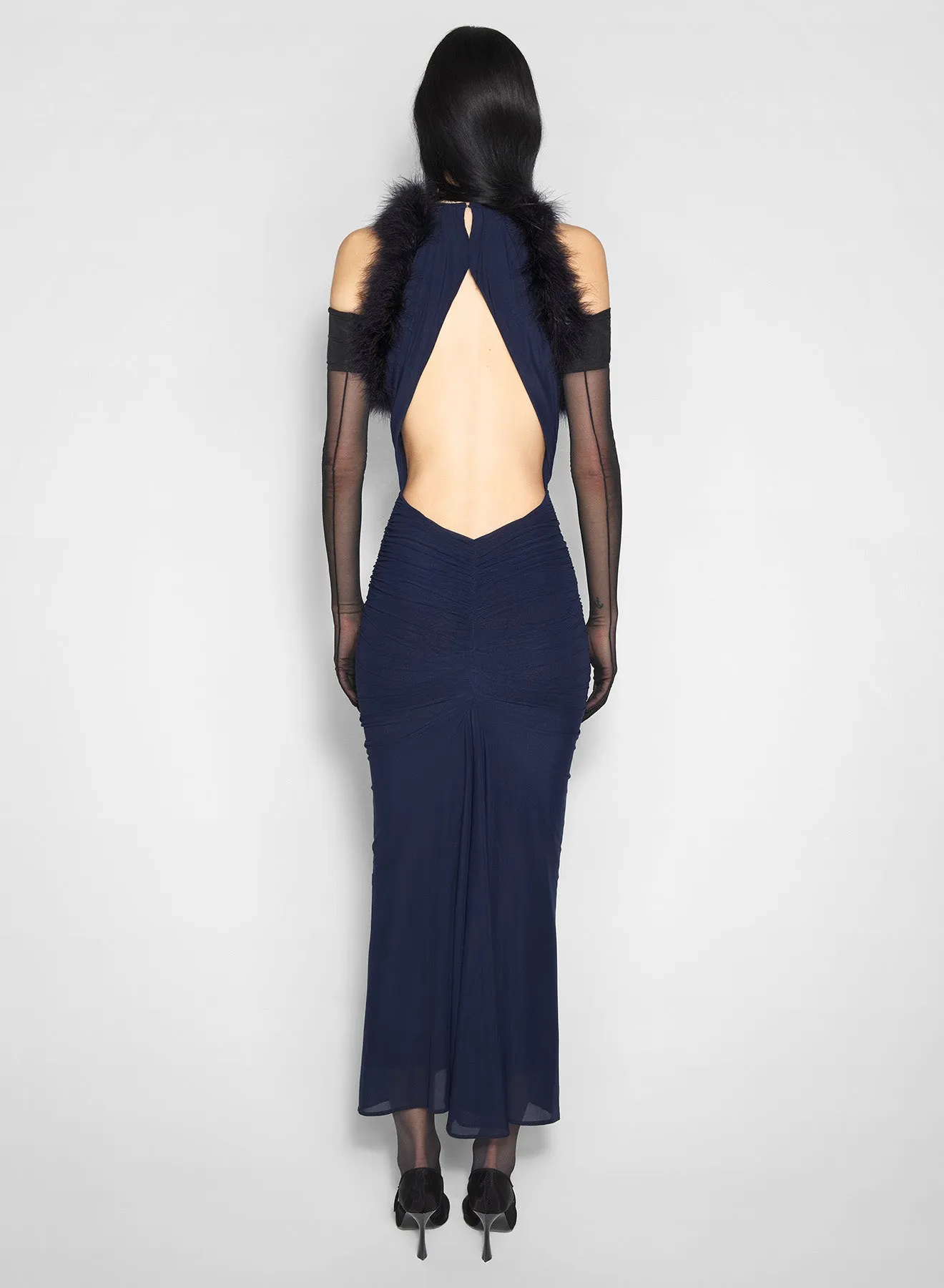 Luxurious Texture All Timewear blue marabou ruched dress