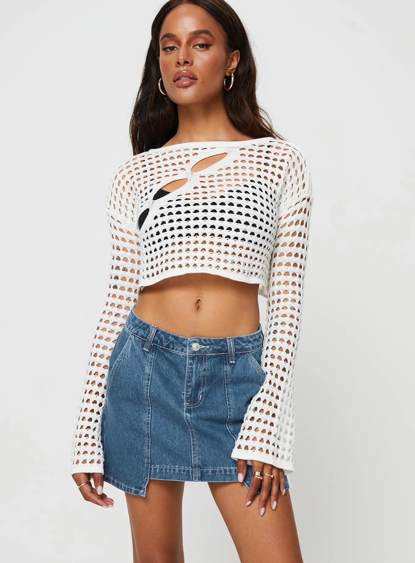 Trevina Denim Mini Skirt Mid Wash Simple Layers