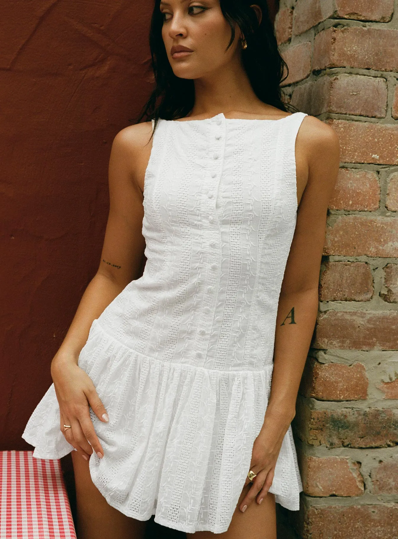 Sweeter Places Embroidered Mini Dress White Sequin-Detail