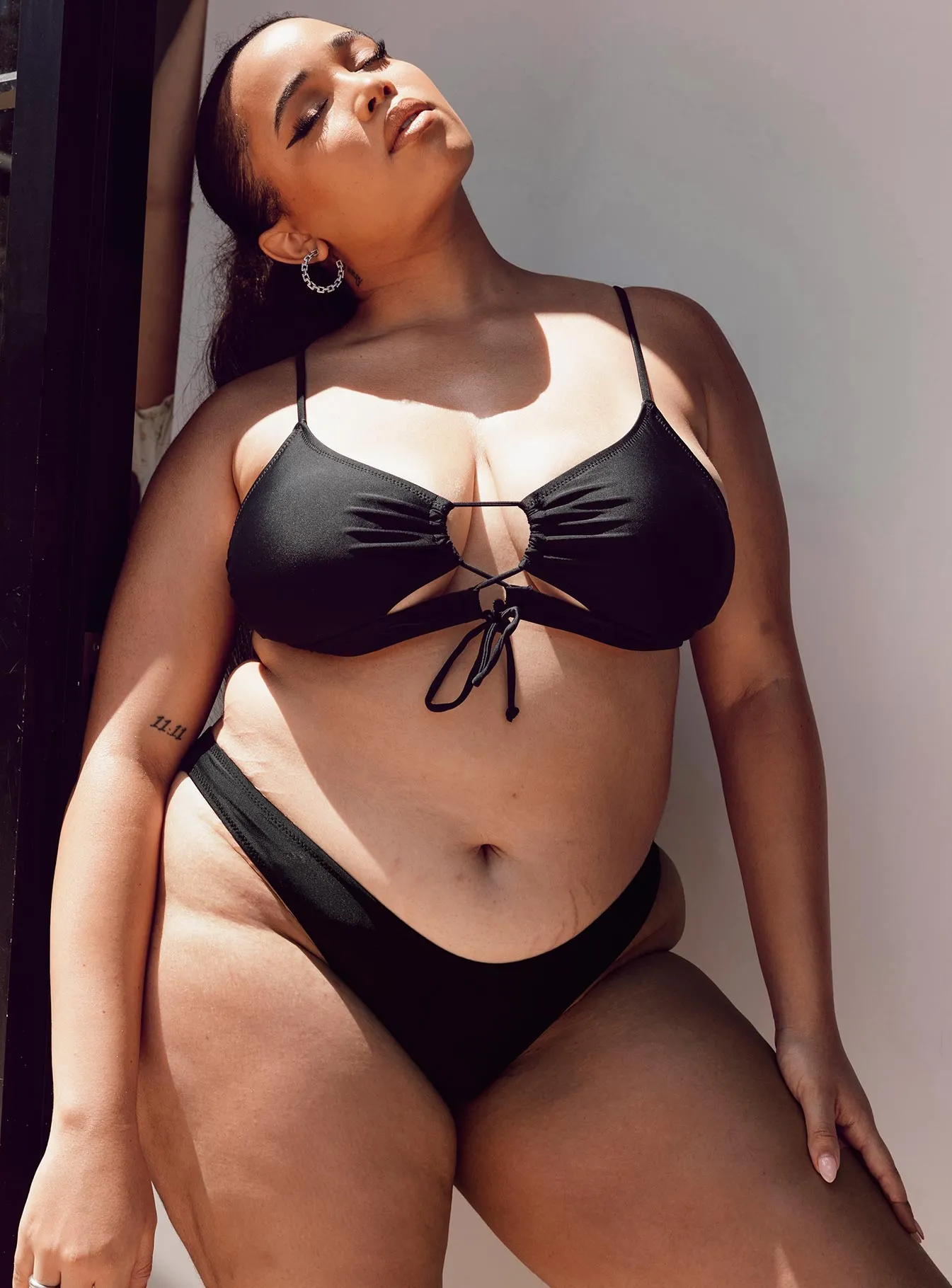 Ashley Bikini Bottoms Black Curve Wide Band Waist