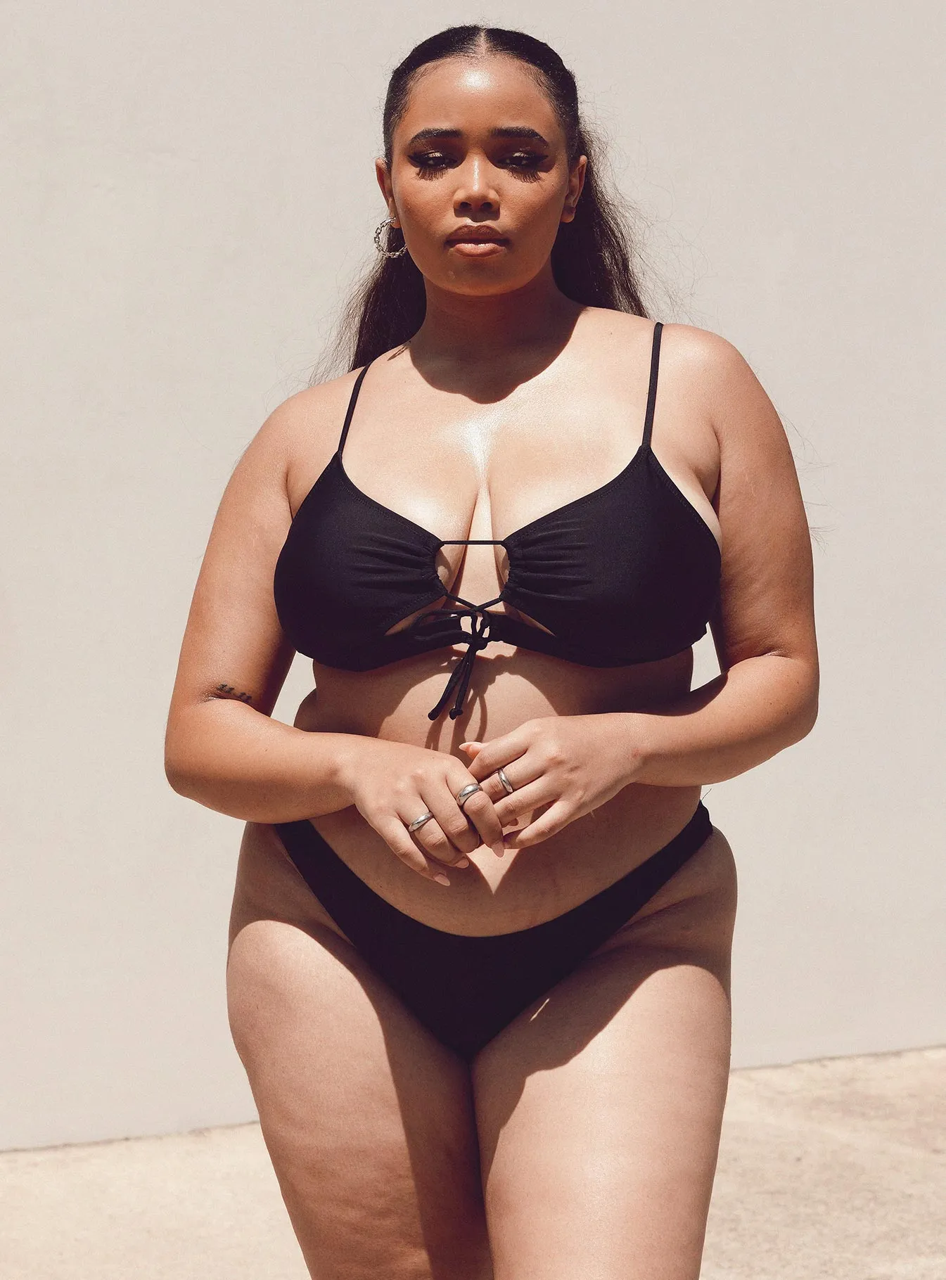 Summer Vibes Tropical Breeze Ashley Bikini Bottoms Black Curve