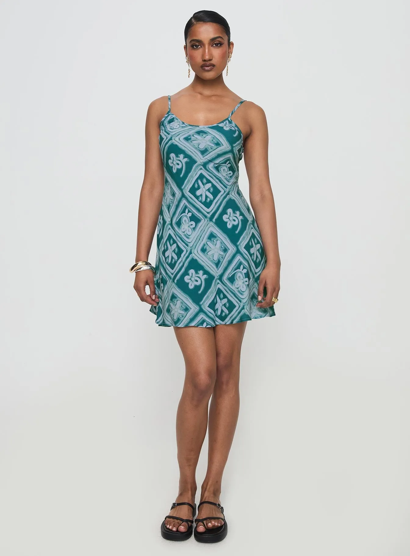 Smart Waist Design Vittorio Bias Cut Mini Dress Blue