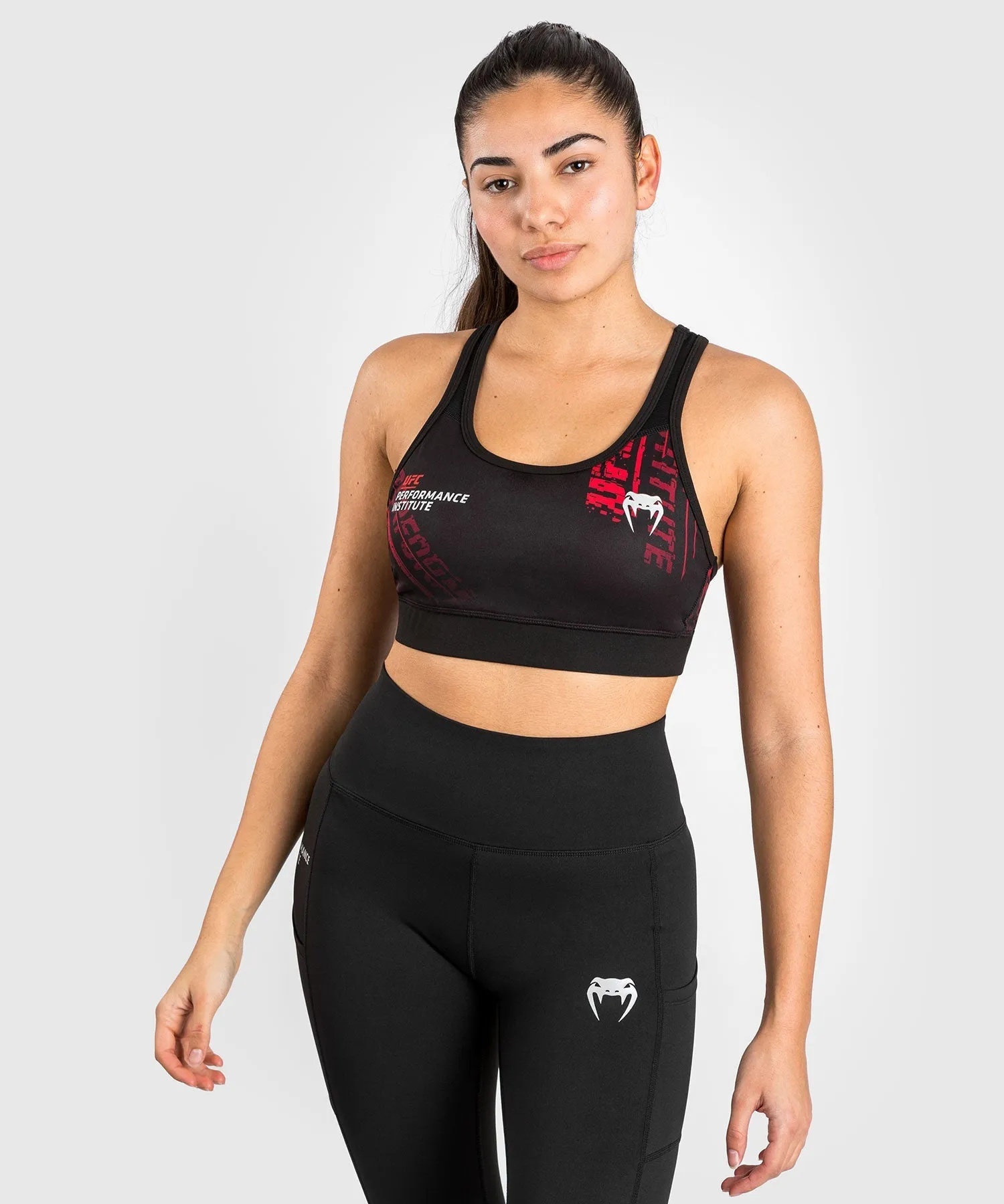 UFC Performance Institute 2.0 Women??s Sport Bra - Black/Red Velcro closure seams Versatile Comfort