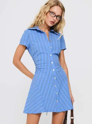 Evening Vibe Saydie Button Down Mini Dress Blue Stripe