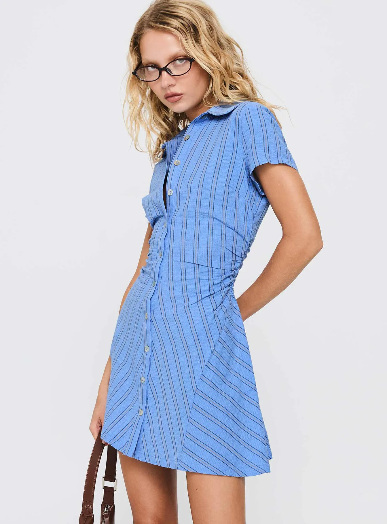 Heart Glow Family Warm Saydie Button Down Mini Dress Blue Stripe