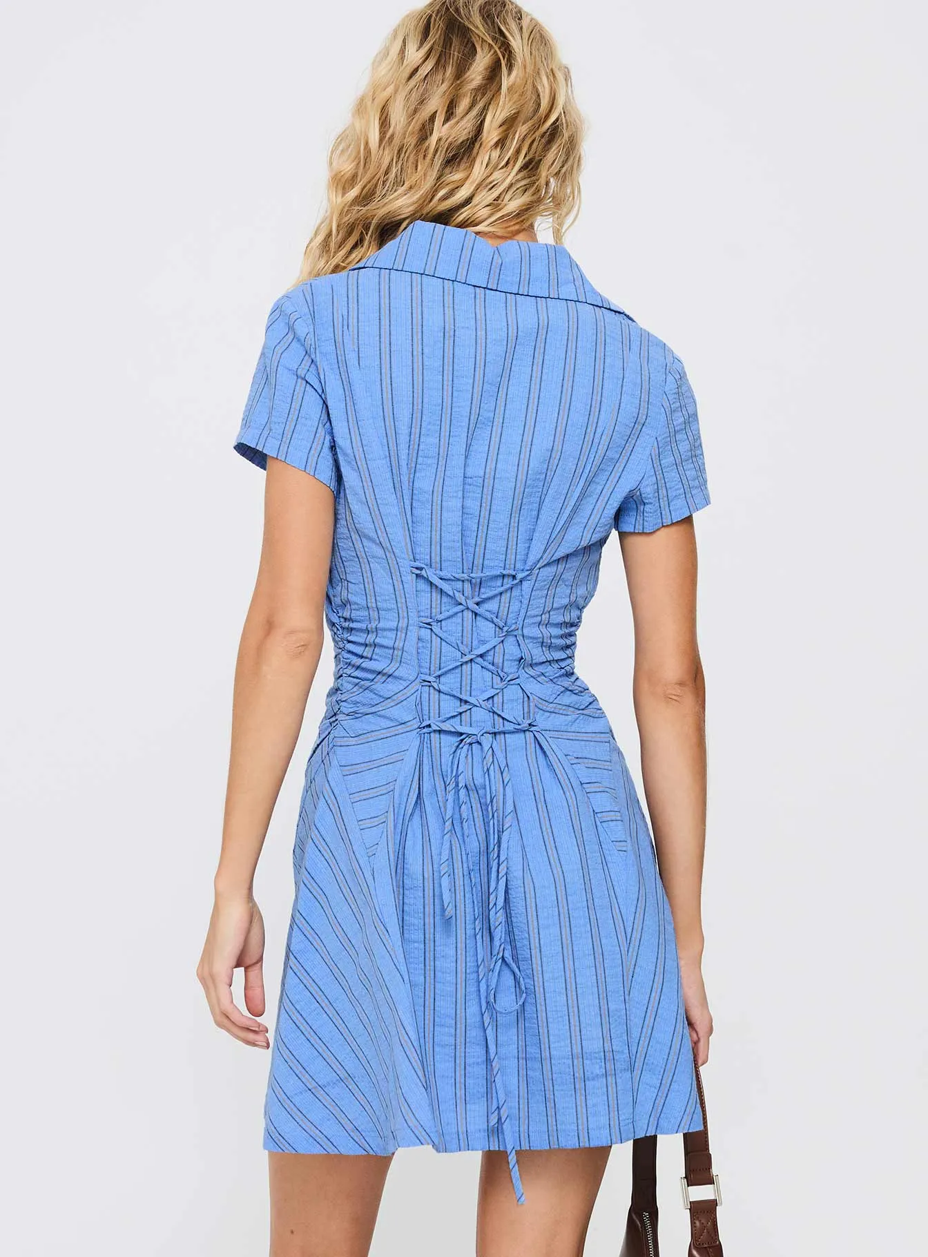 Flattering Layers Effortless Piece Saydie Button Down Mini Dress Blue Stripe