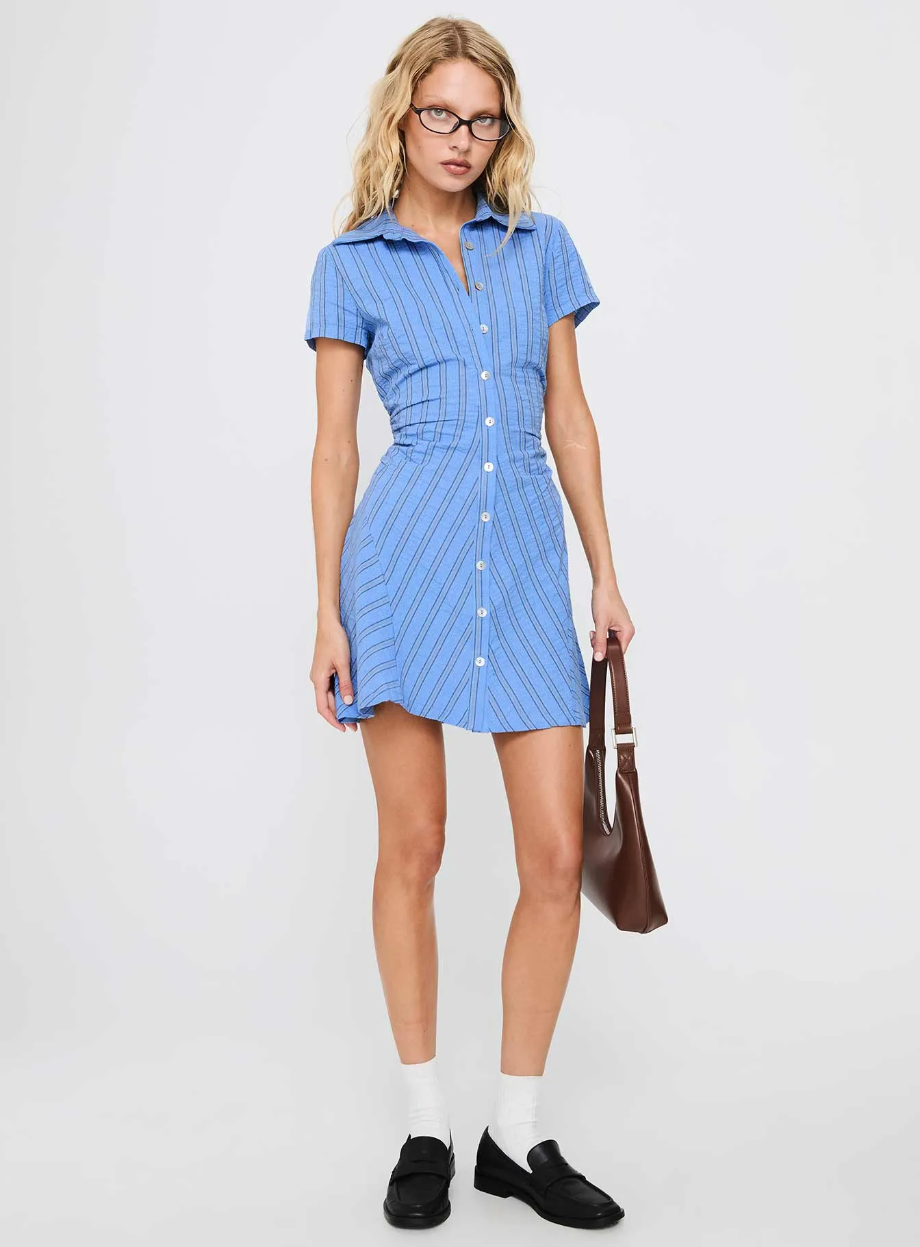 Saydie Button Down Mini Dress Blue Stripe Clean Fit