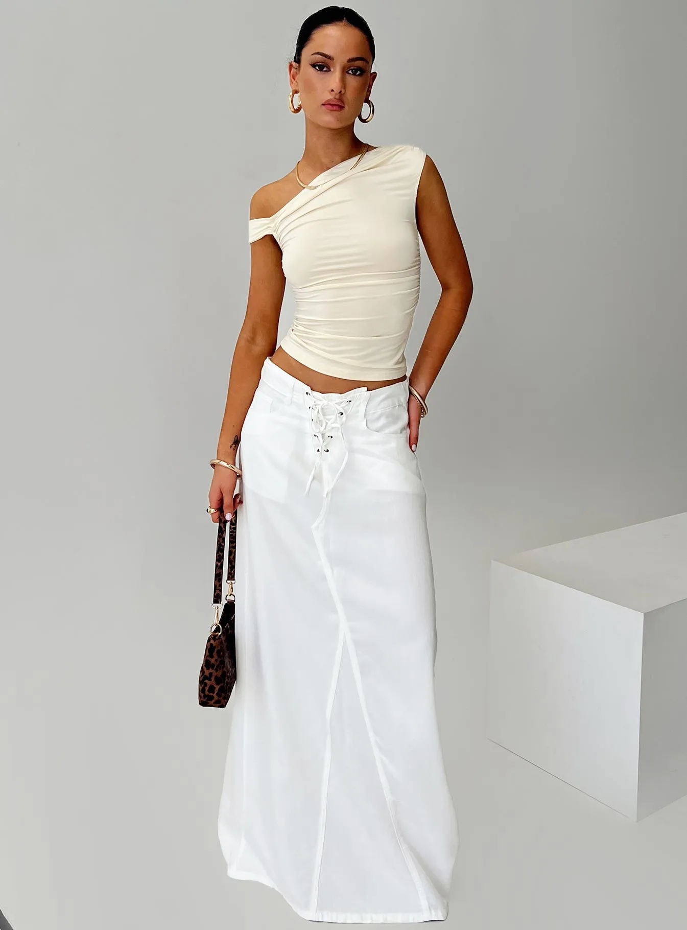 Elevated Casual Palmer Midi Skirt Porcelain