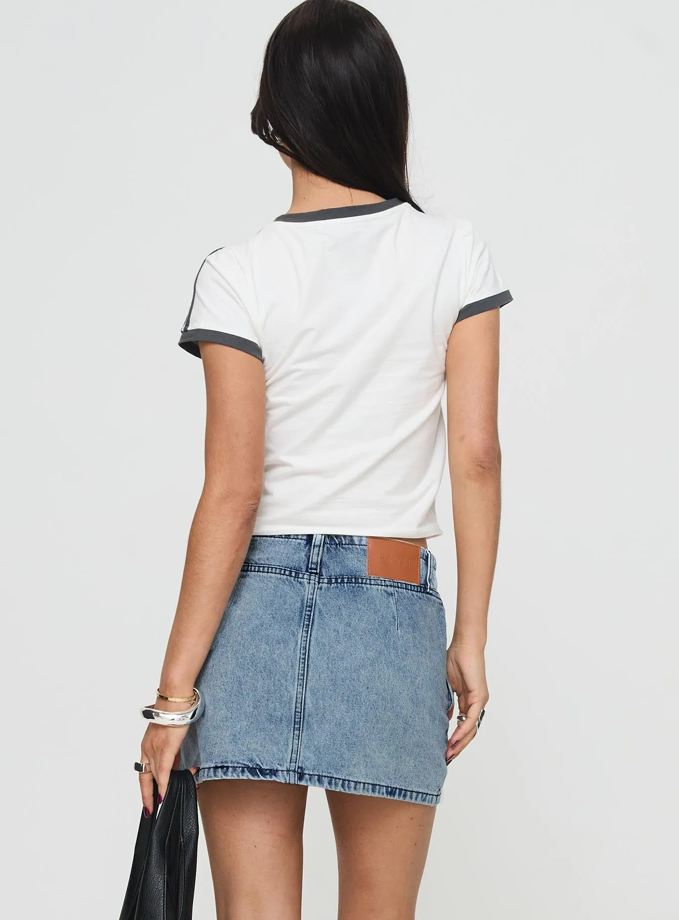 Pocket Design Simple Layers Take Time Denim Mini Skirt Mid Wash