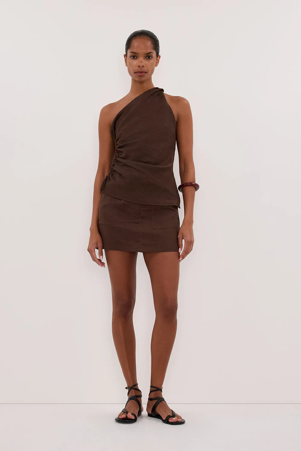 slim fit EVA BITTER CHOC LINEN SKORT