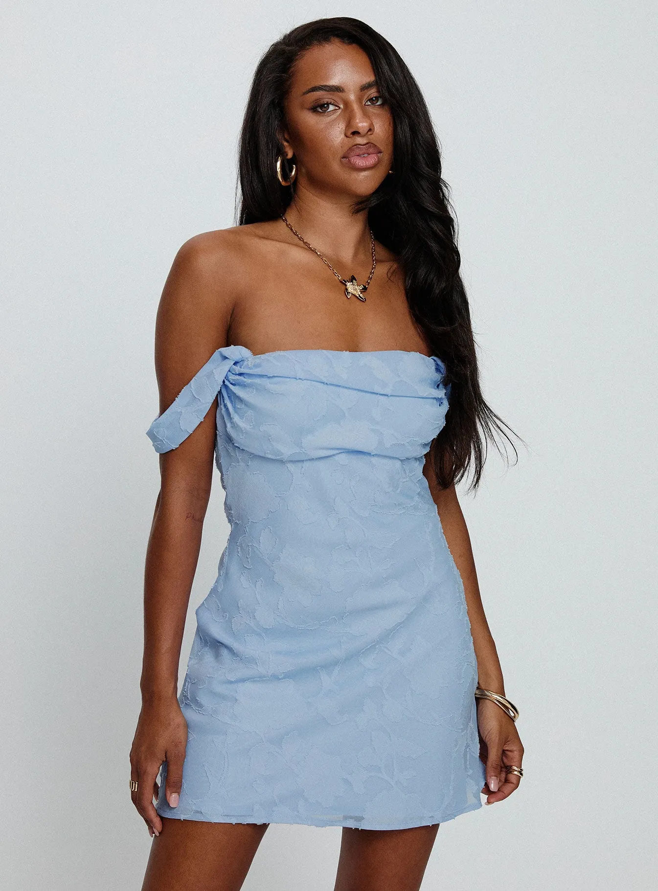 Zabbarra Off The Shoulder Mini Dress Blue Trendy Look DurableStitching