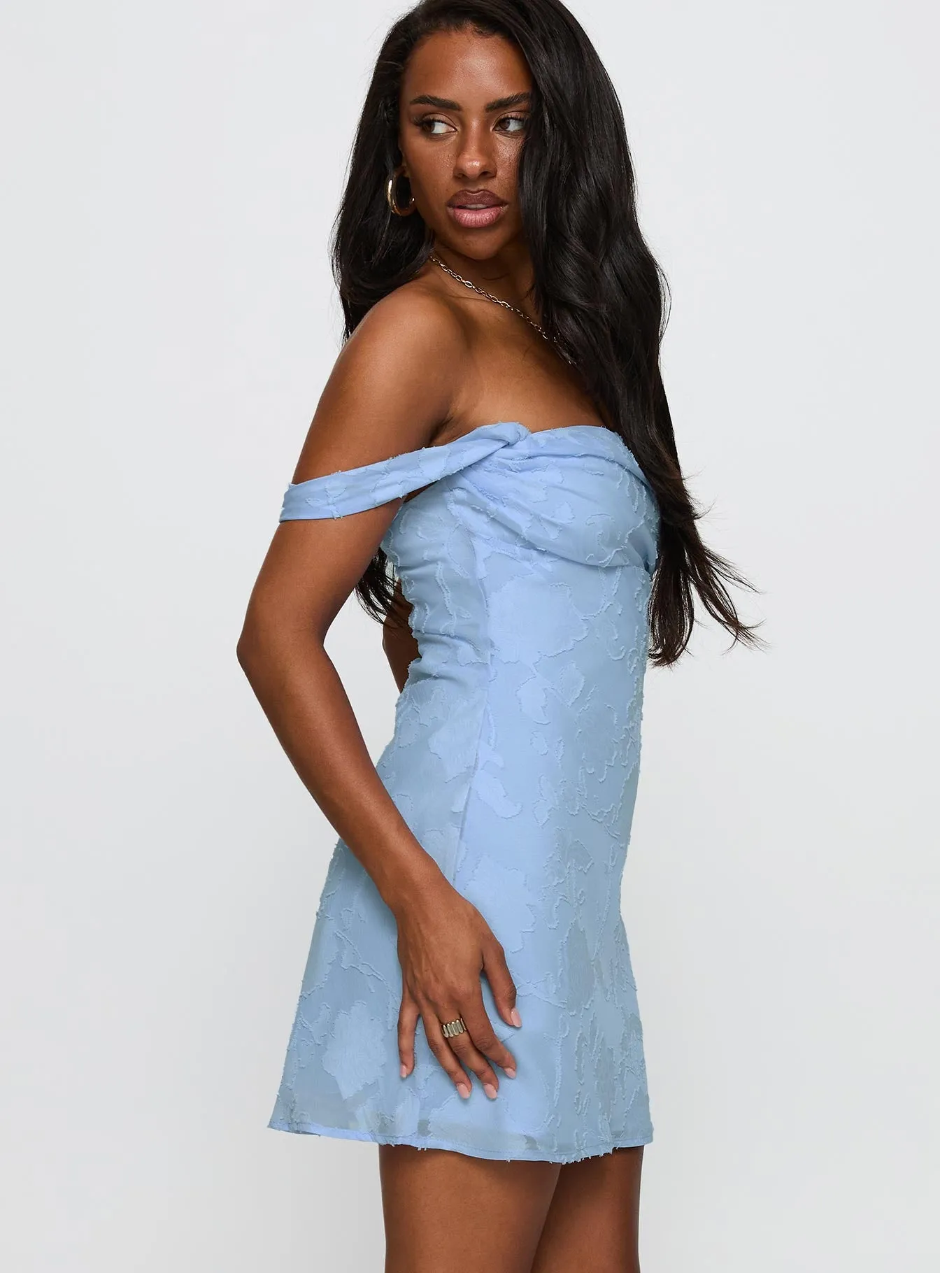 Zabbarra Off The Shoulder Mini Dress Blue Velvet-Edge