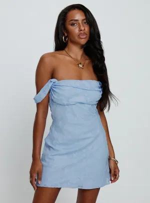Zabbarra Off The Shoulder Mini Dress Blue Trendy Look DurableStitching