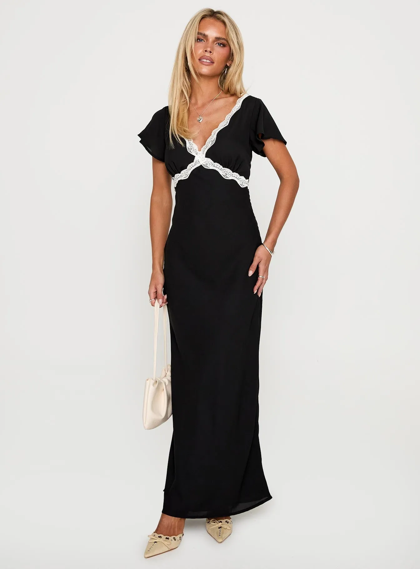 Barbarita Lace Maxi Dress Black Versatile Piece Fitted Look