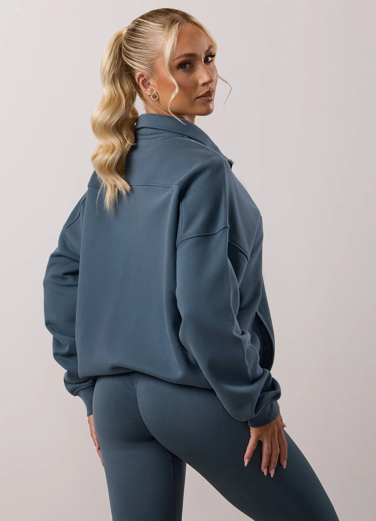 Gym King Revive Peached Full Zip Funnel - Storm Blue Flannel Relaxed Essentials