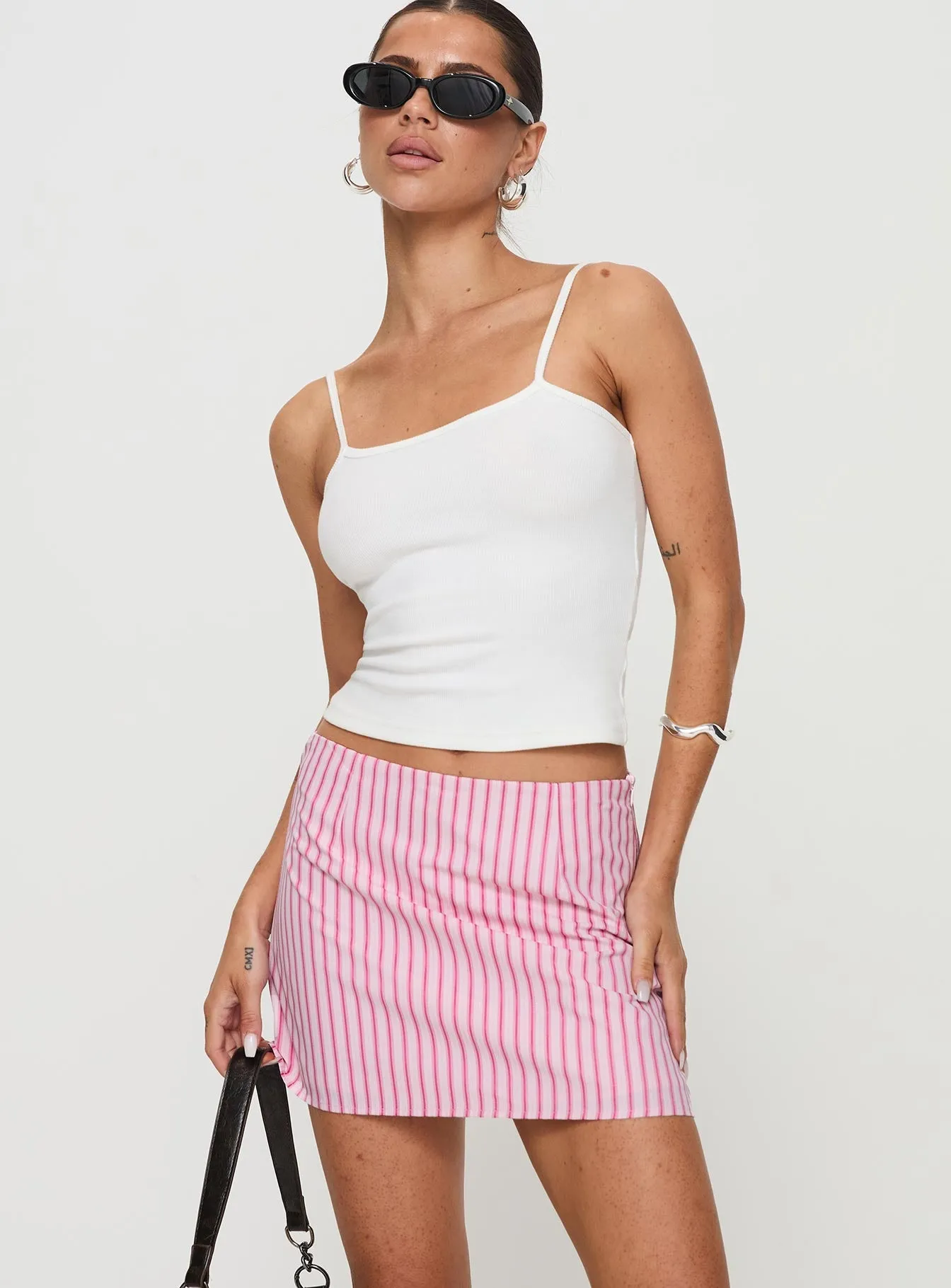 Samanfie Mini Skirt Pink Stripe Lightweight texture Photoshoot Ready