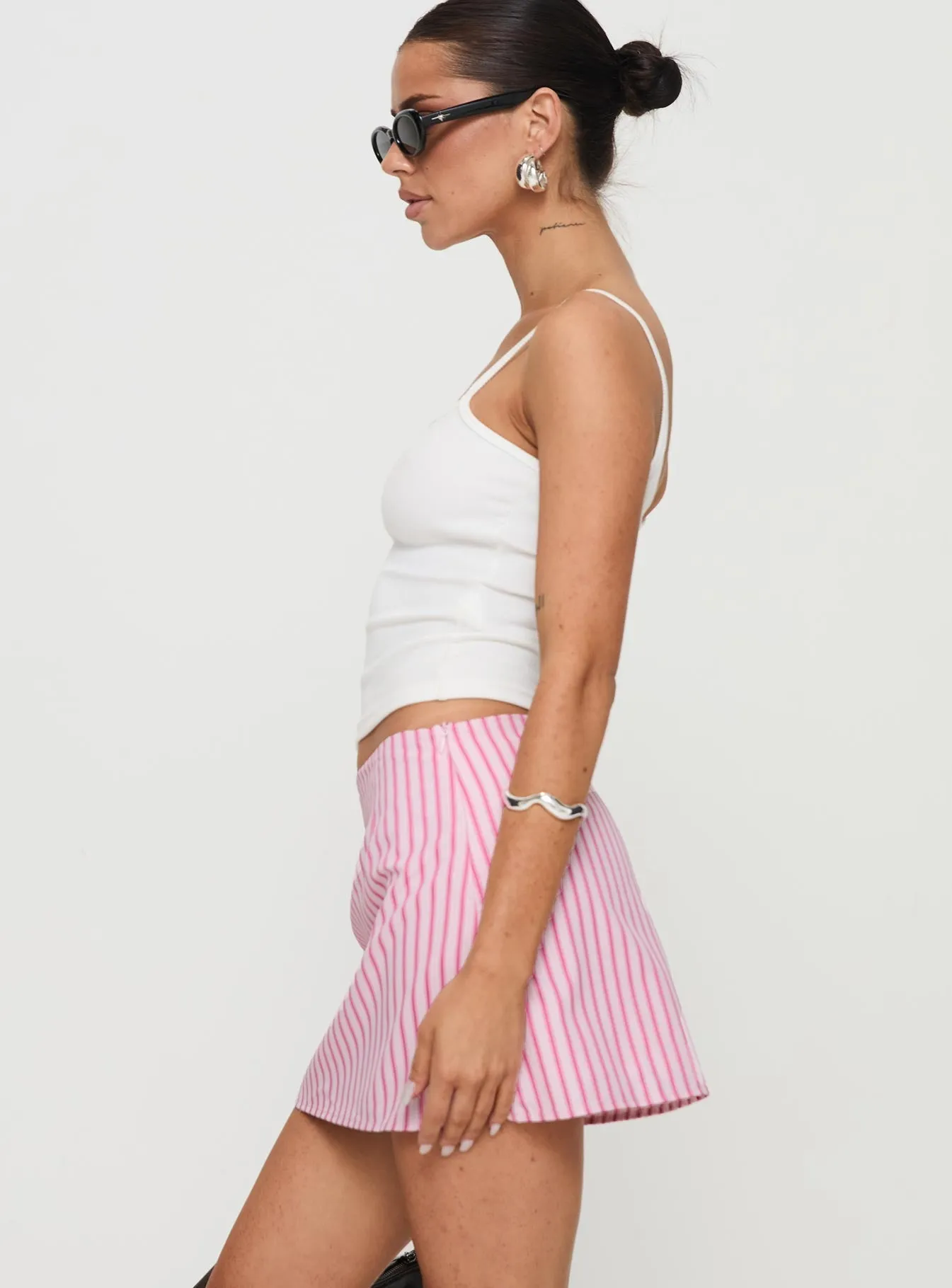 Samanfie Mini Skirt Pink Stripe Comfy Wear Retro Style