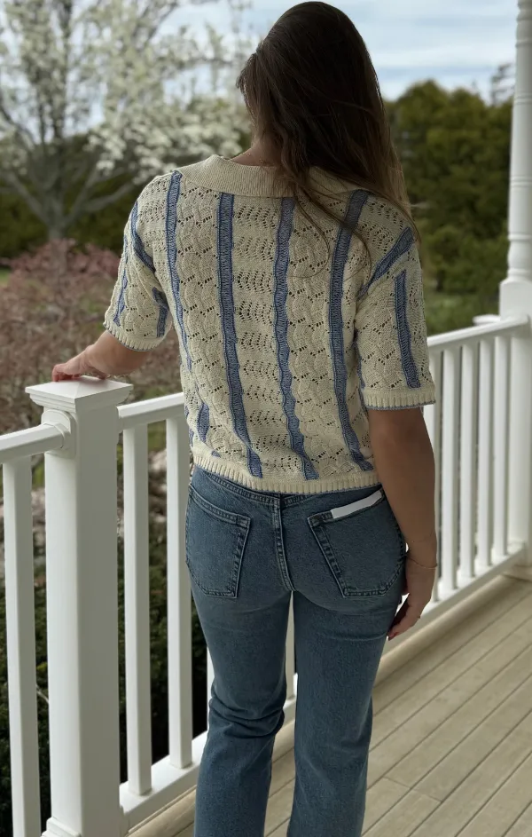 Novelty Stitch Polo Pullover Ultra Soft Yarn Lattice Pattern