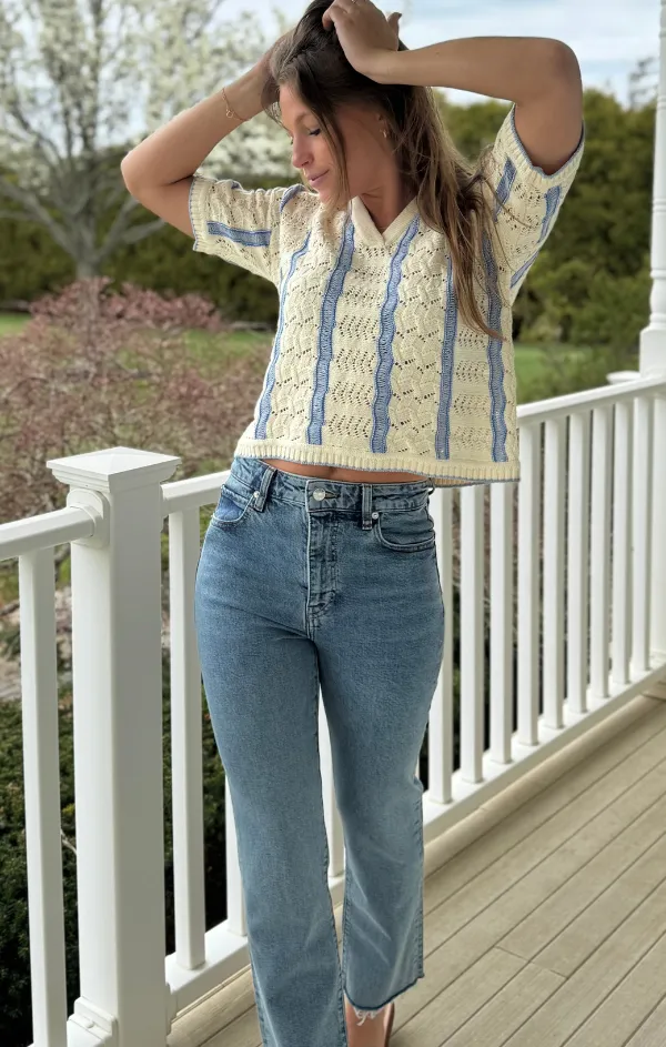 Novelty Stitch Polo Pullover Lattice Ventilation Weave