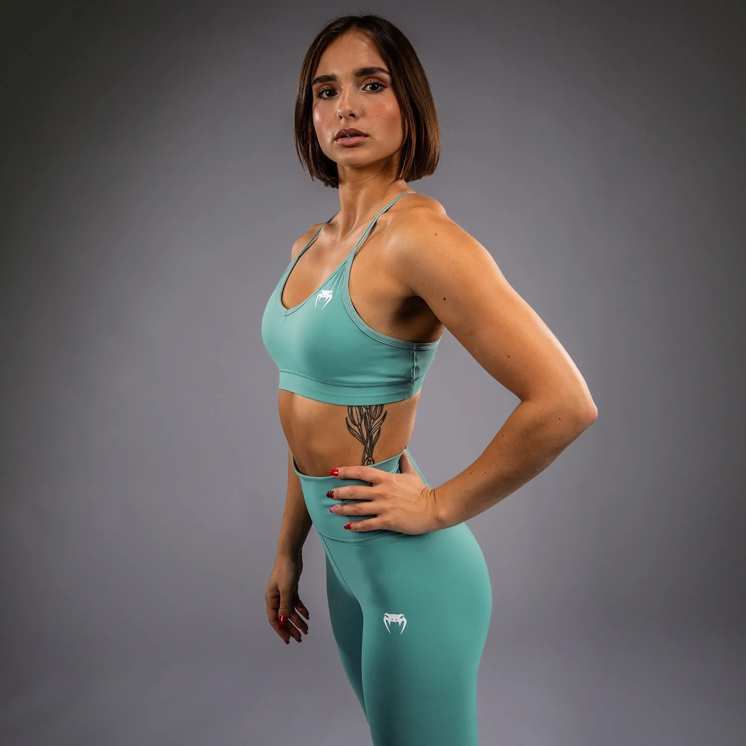 Venum Essential Women's Low Impact Sports Bra - Aqua Green Collared Half-sleeved seams