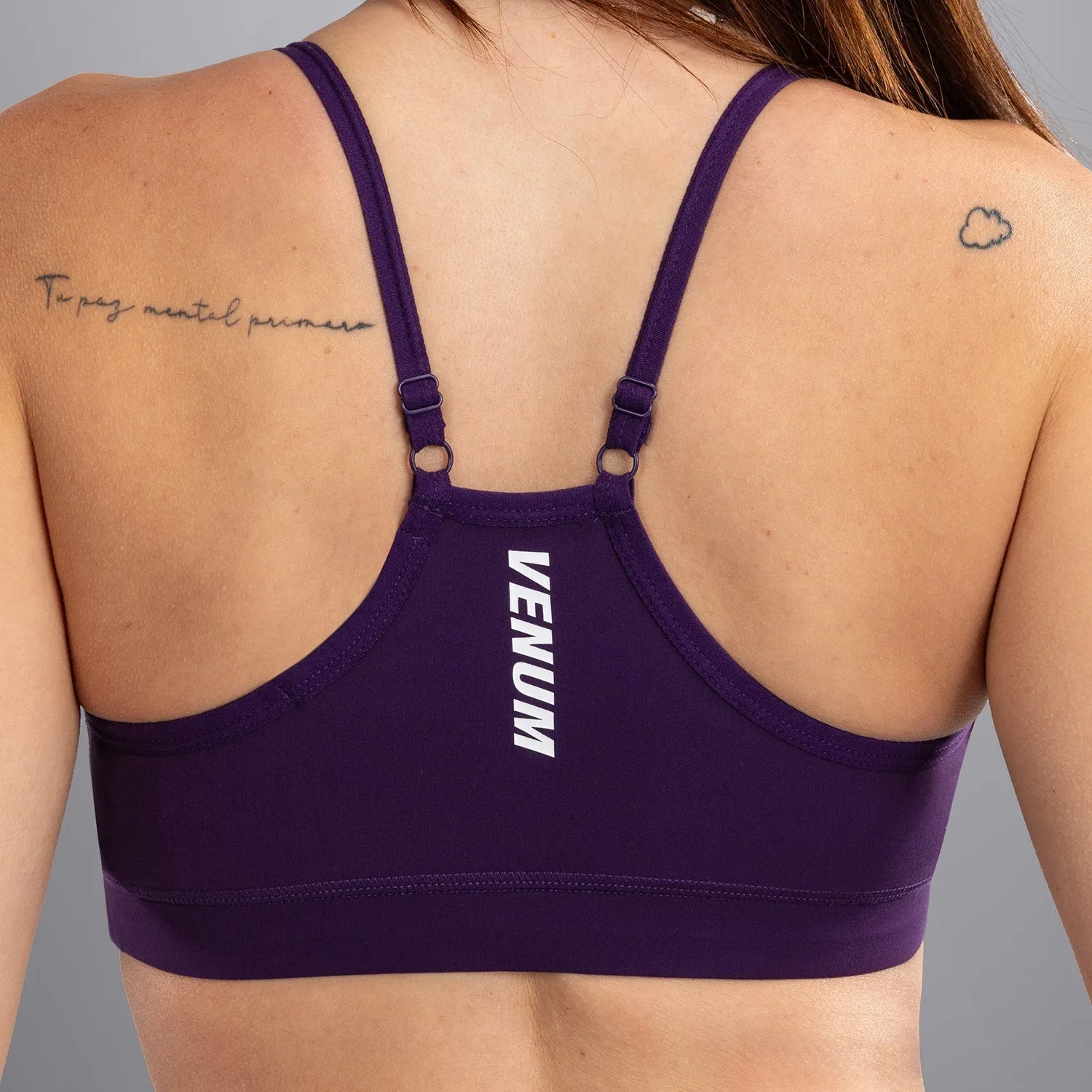 Venum Essential Women's Low Impact Sports Bra - Deep Purple Flex Foam Inserts Open-back seams