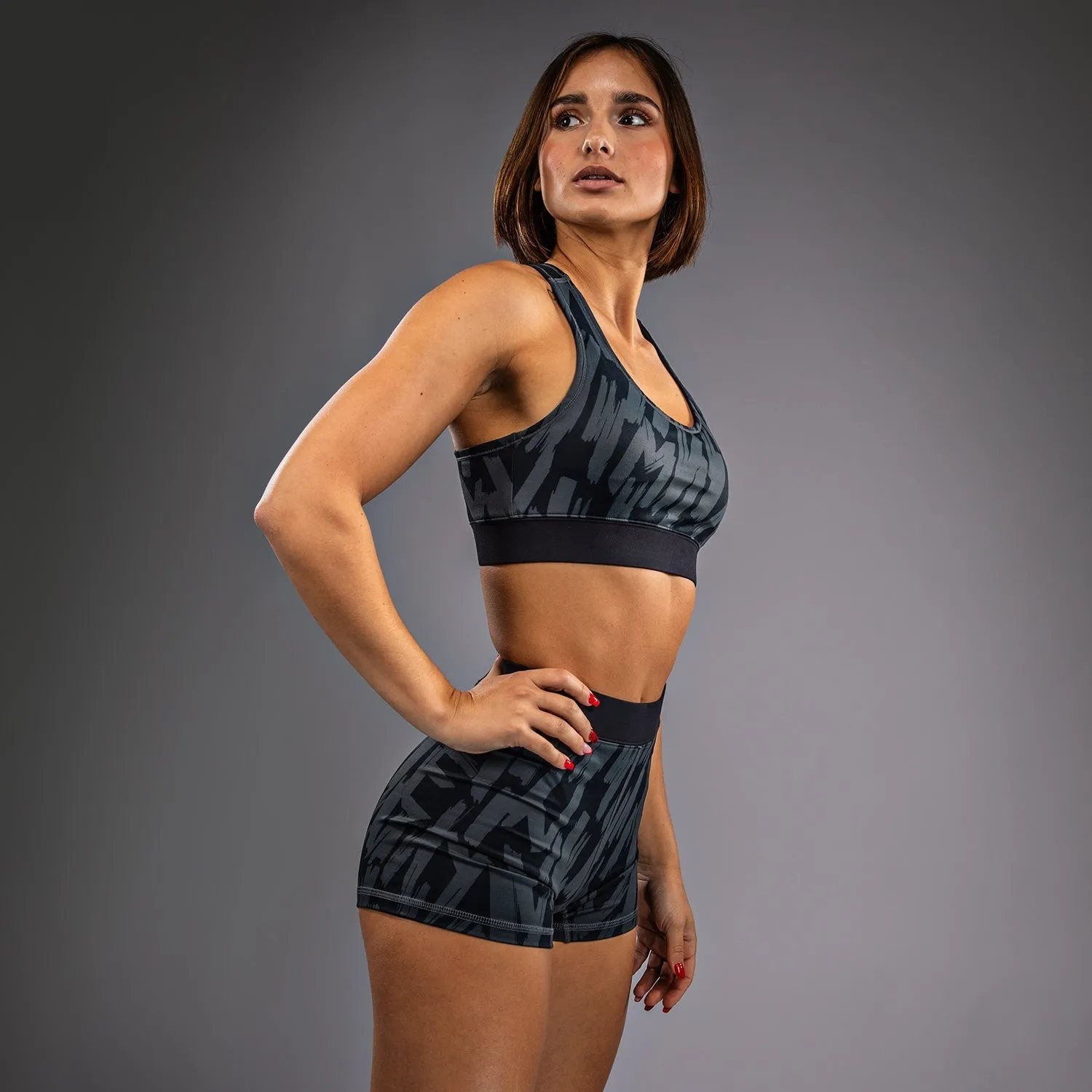 Venum Graffiti Women??s Sports Bra - Urban Charcoal White Elastic stitching seams