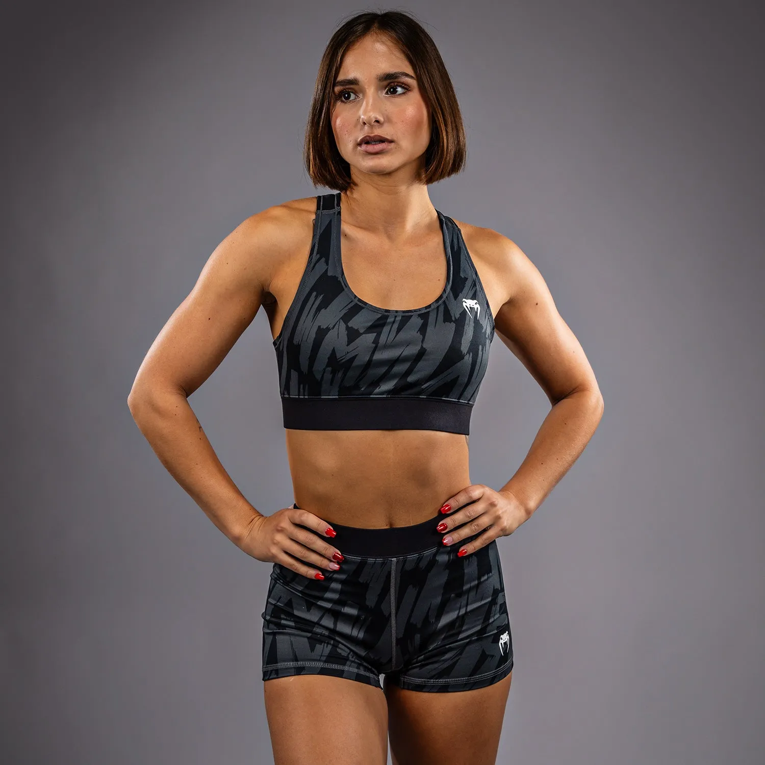 Venum Graffiti Women??s Sports Bra - Urban Charcoal Wide Elastic Band