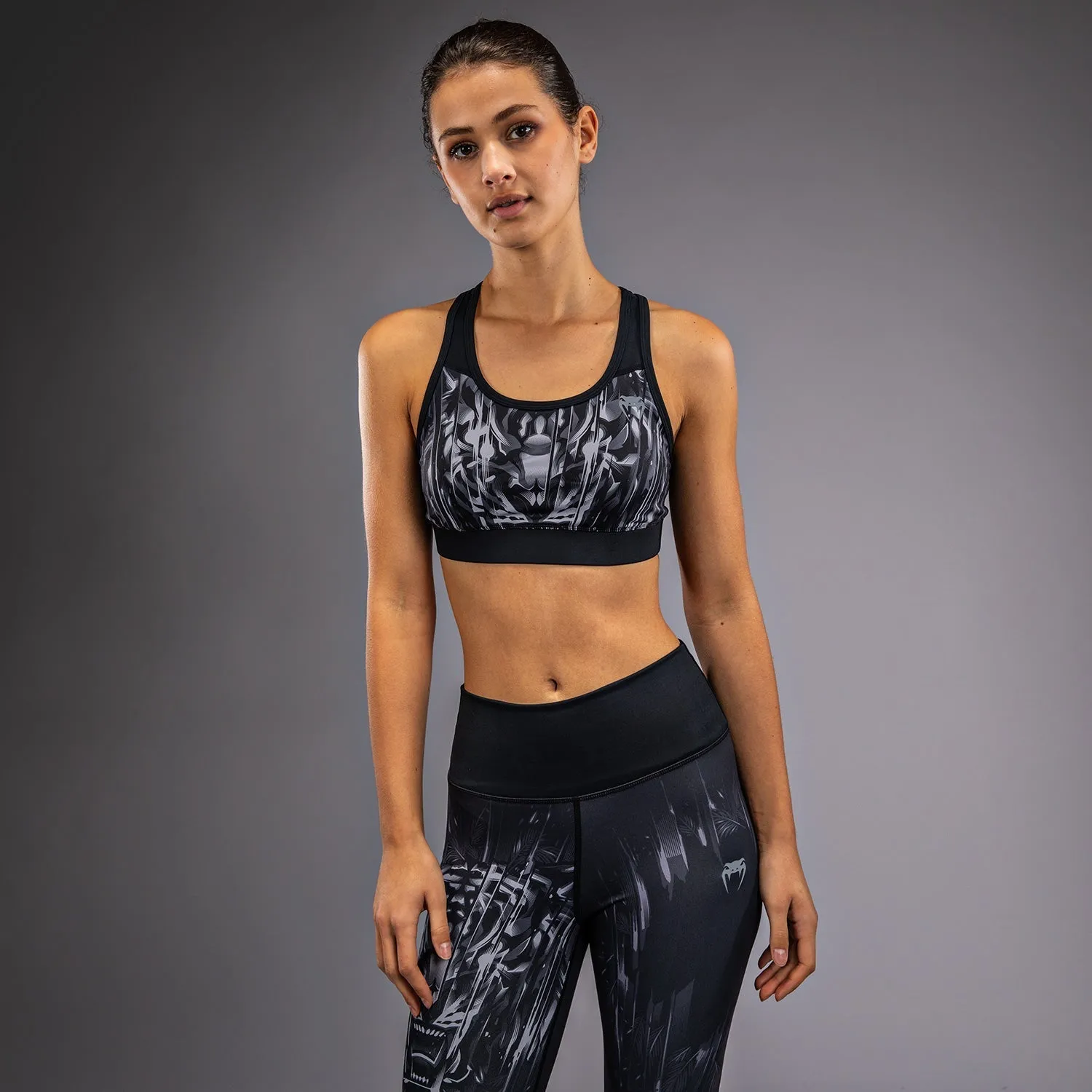 Soft Lace Secure Material Venum Tiger Women's Sports Bra - Black/Silver