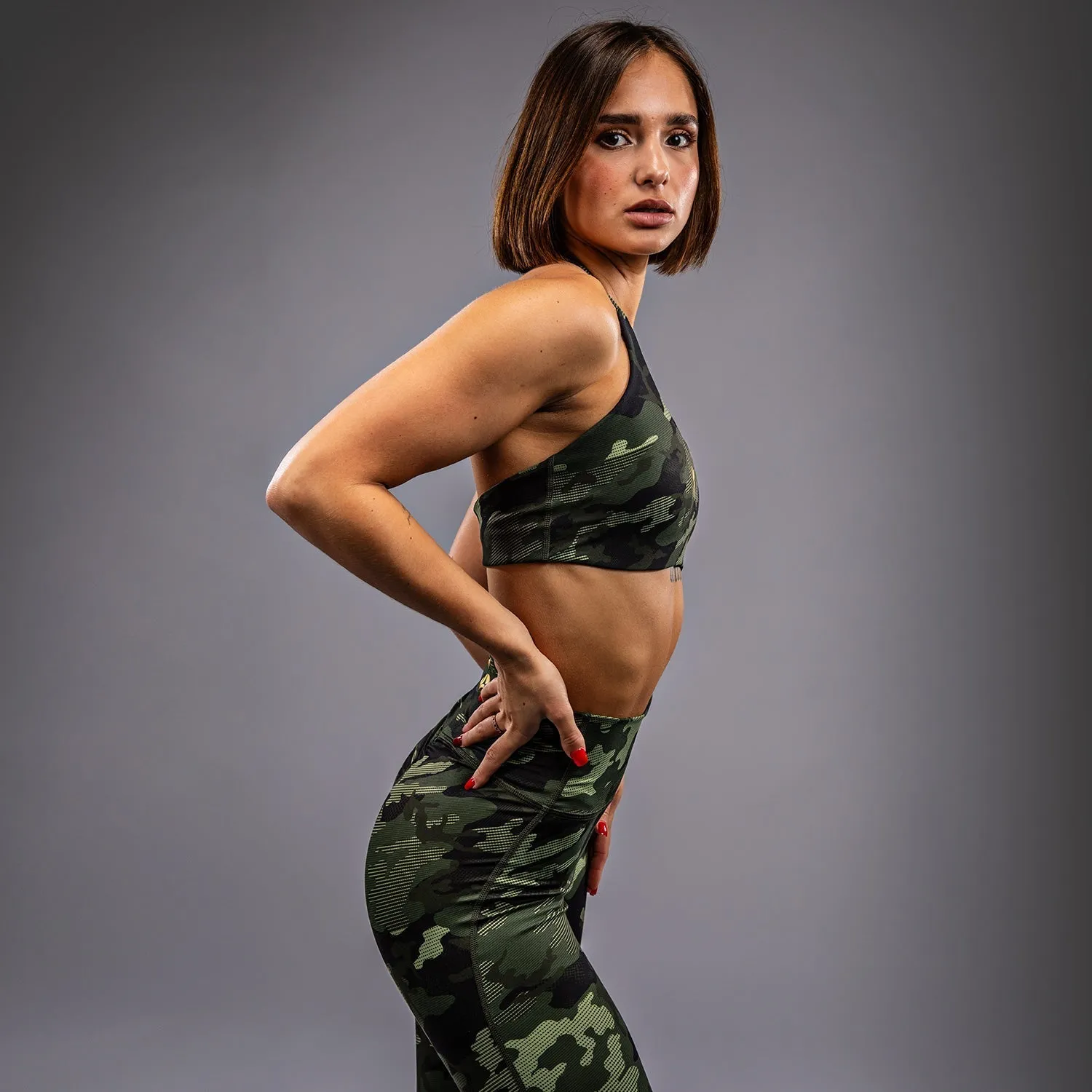 Raw edges seams Venum x Sophia Rose Women's Sports Bra - Forest Camo