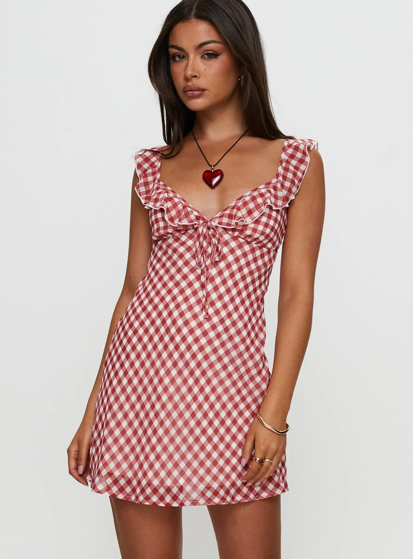 Marseilla Mini Dress Red Check Lightweight Fit Chic Tailoring Waist