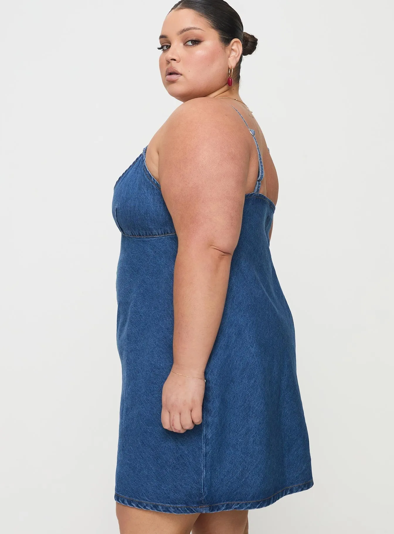 Arwen Denim Mini Dress Blue Curve Dreamy Presence Modern Waist