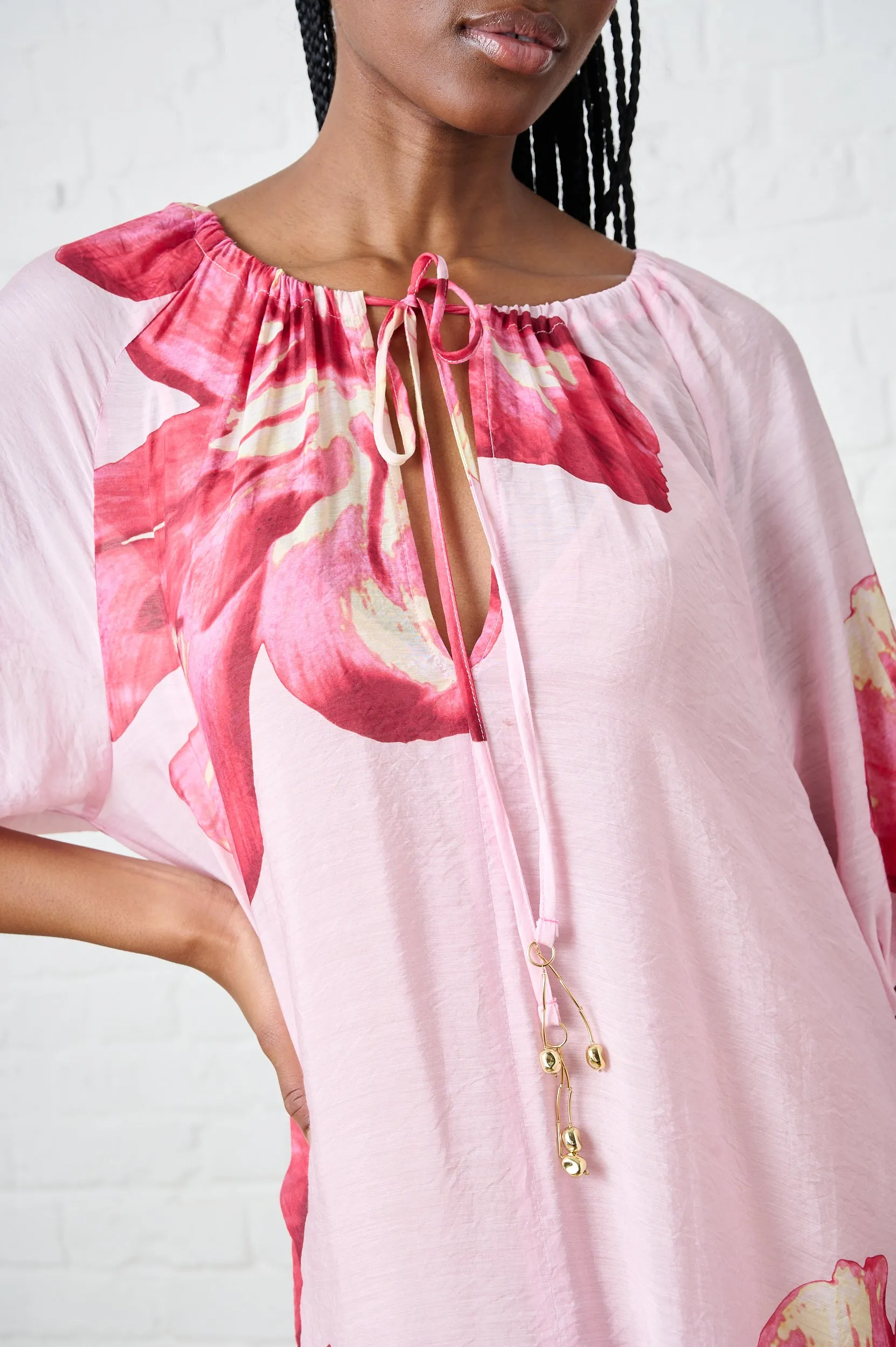 Elegant Detail The Maxi Flow Tunic in Soft Bloom