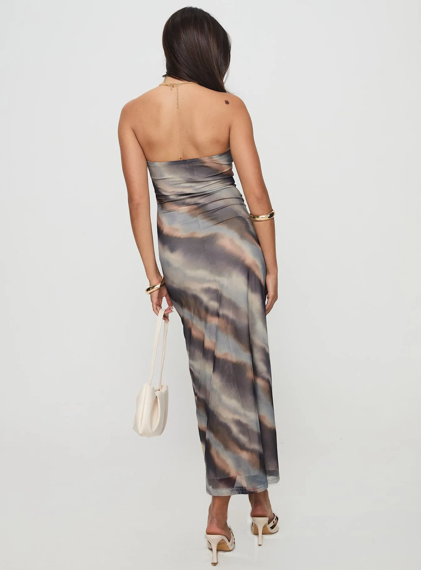 Pinacle Strapless Maxi Dress Brown Texture Soft Vibrant Look