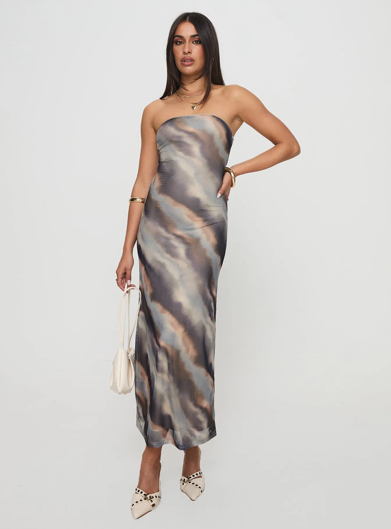 Pinacle Strapless Maxi Dress Brown Spring Ready Texture Flow