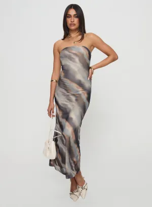 Daily Option Pinacle Strapless Maxi Dress Brown