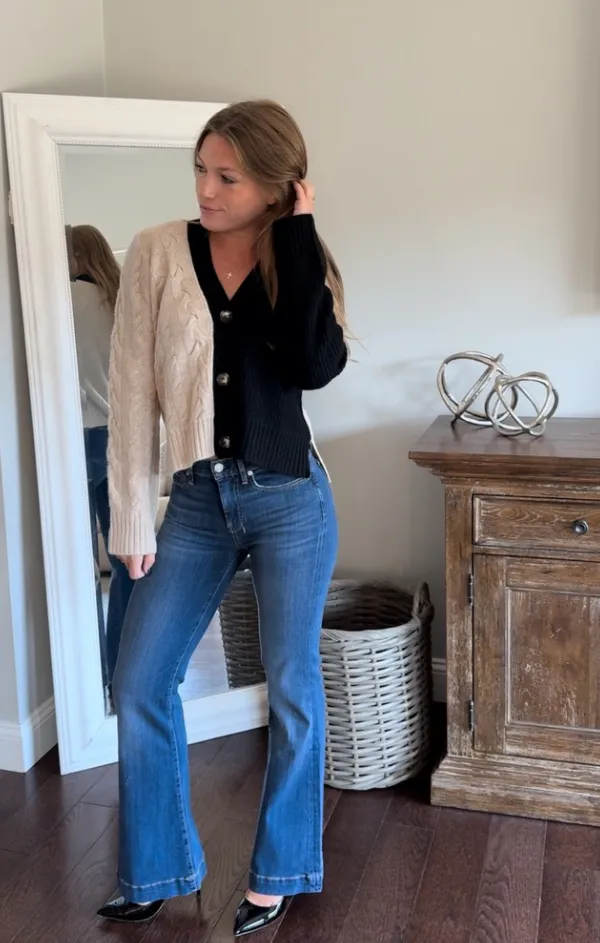 Ivy Patchwork Cable V Cardigan Outdoor Casual Look