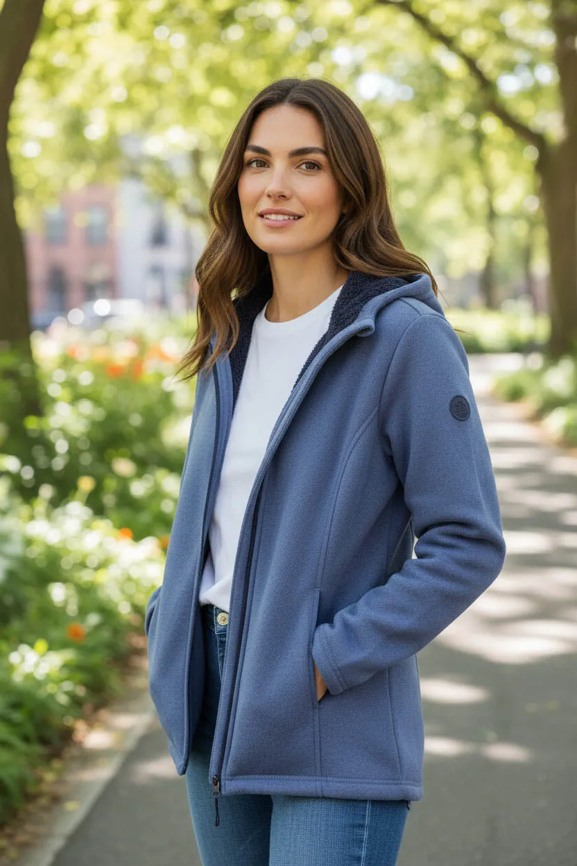 Zip Up Sherpa Fleece Hoodie Knit Reinforced Edges Brushed Inner Lining