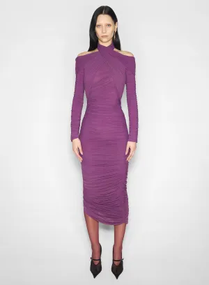 purple draped halter dress Chill Comfort Subtle Comfort