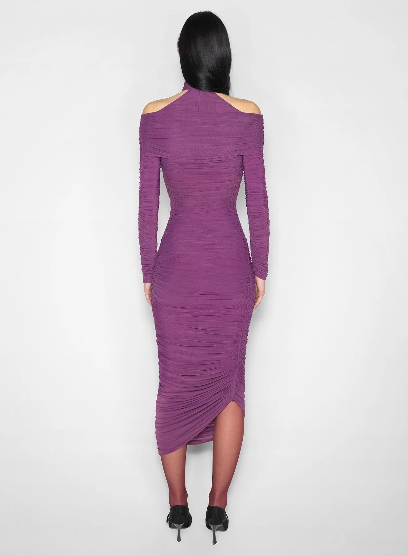 Fall Layer purple draped halter dress