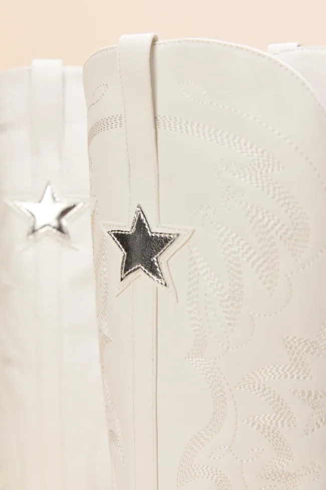 Vicki White Star Western Boots Noise Reducing Sole