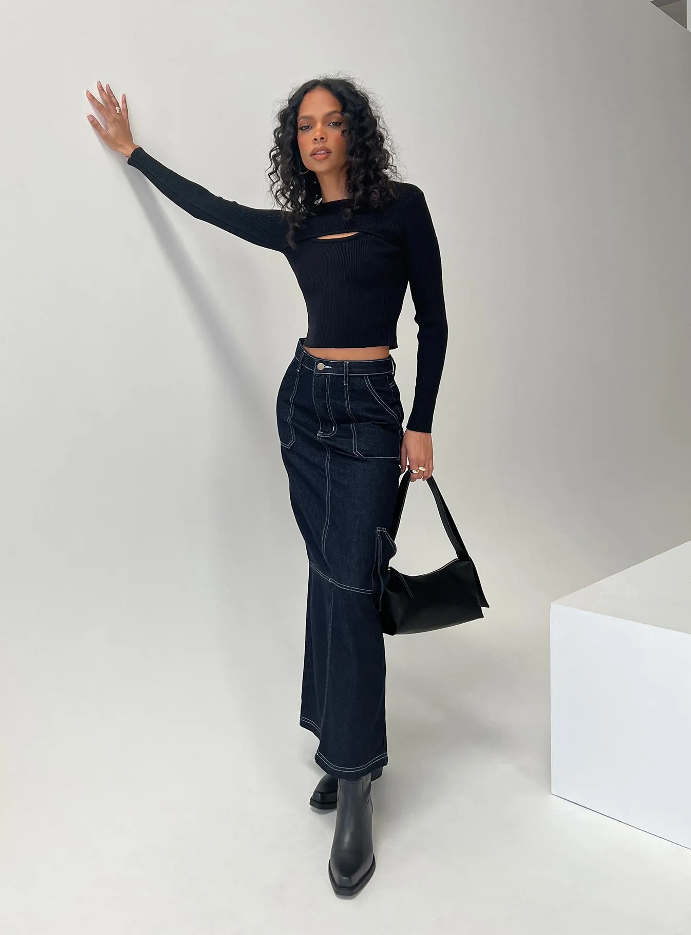 Refined Mood Everyday Look Vine Maxi Skirt Blue