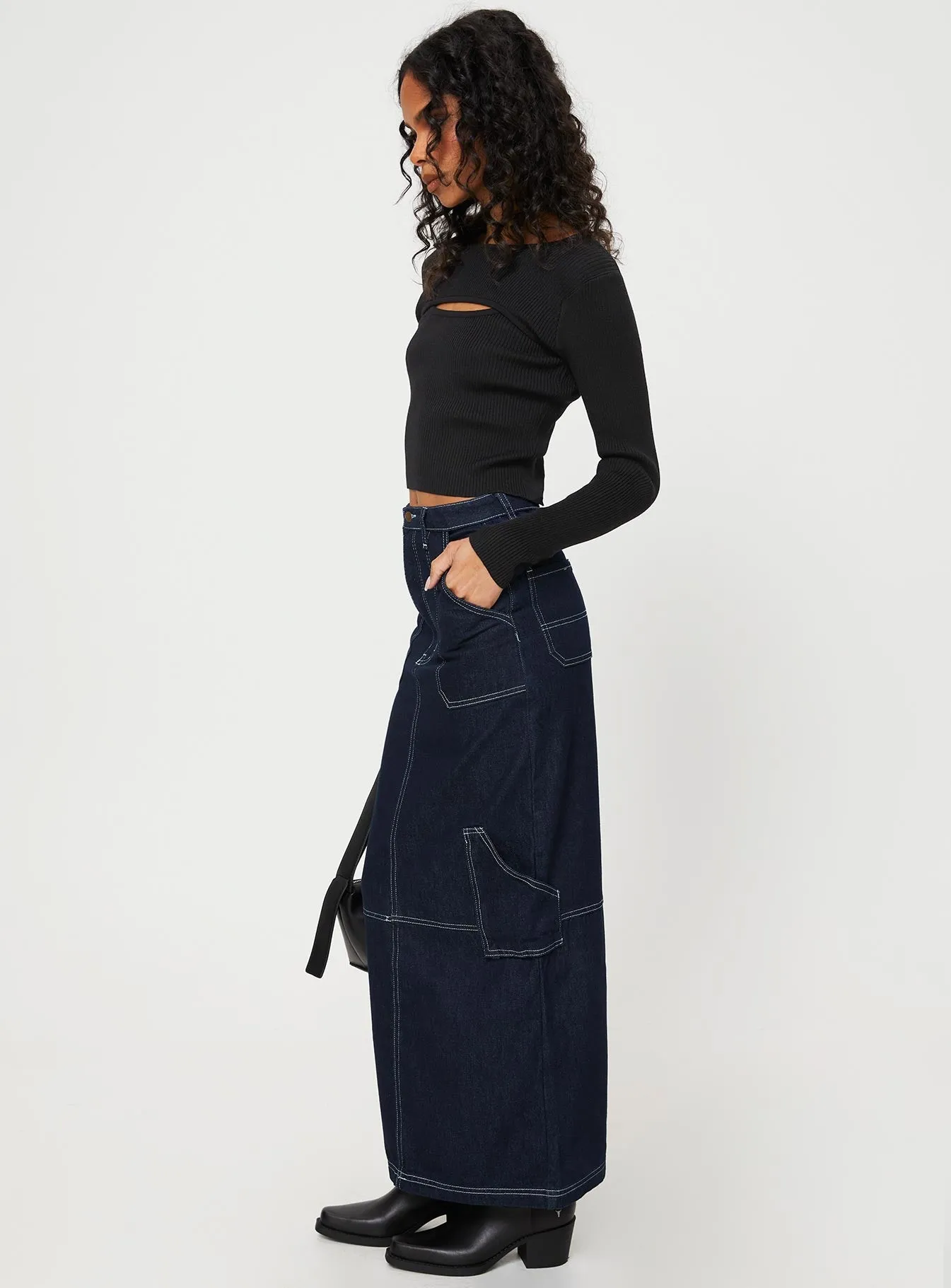 Vine Maxi Skirt Blue Light Wear Adjustable Ties
