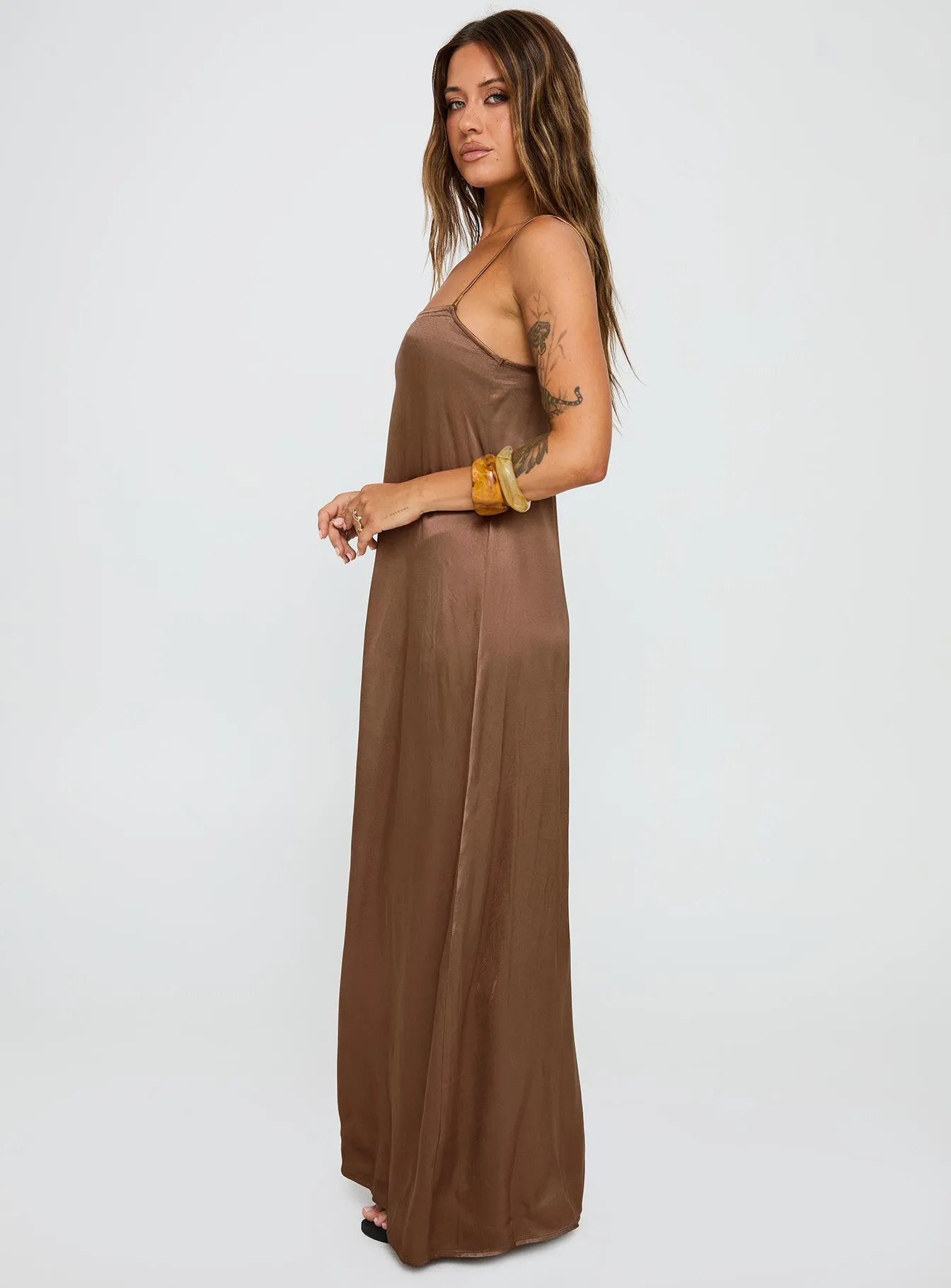 Apple Cider Maxi Dress Brown Feminine empire waist dress