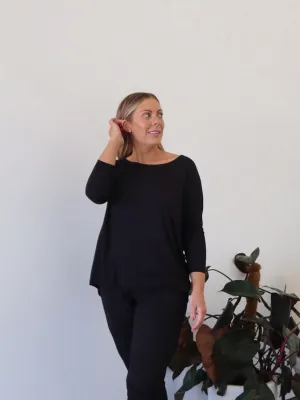 Milan 3/4 Sleeve Top - Black Ultimate Comfort Comfort Waist